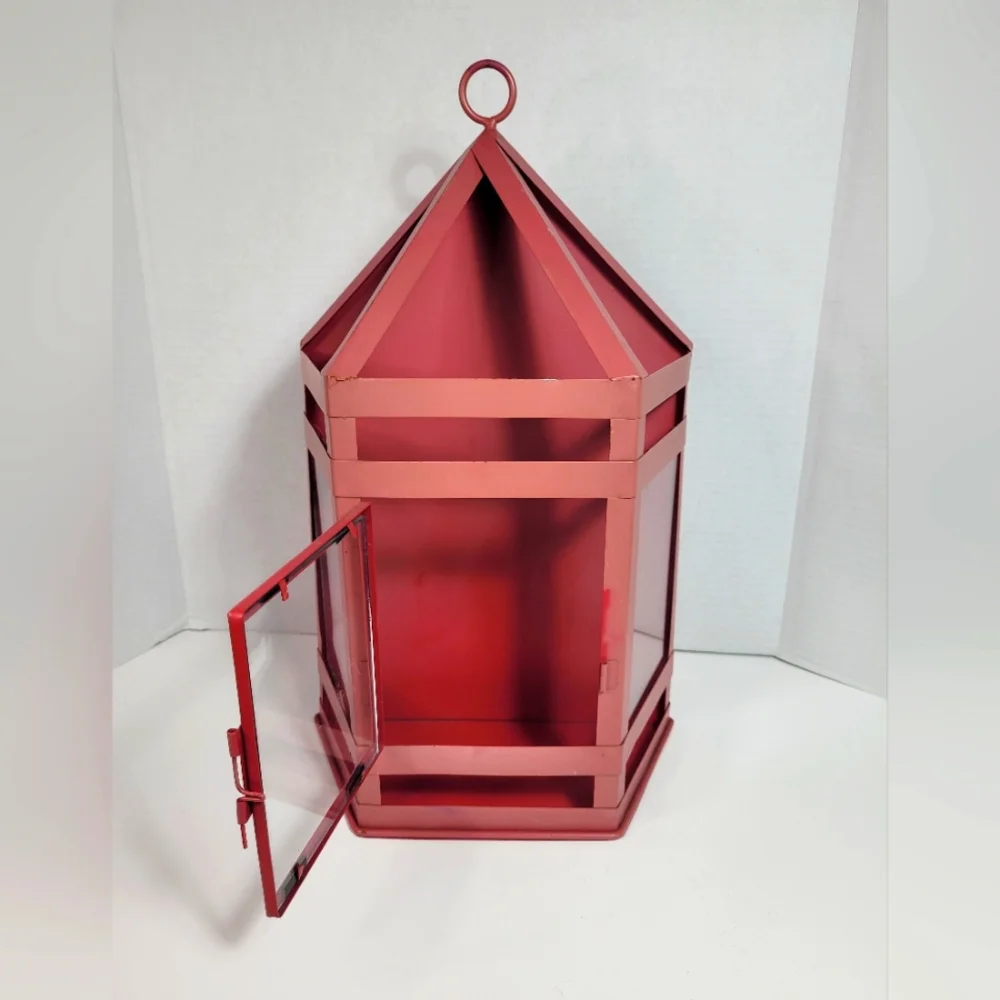 Charming Extra Large Metal and Glass Vintage Lantern Wall Sconce Rare
